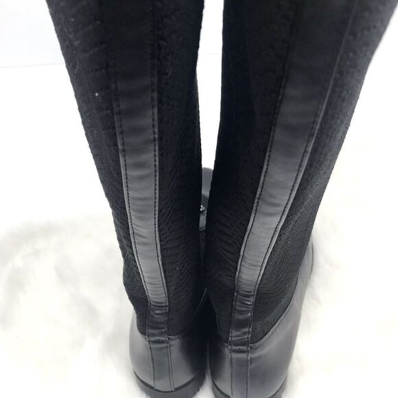 Polly Black Caviar Herringbone Textile Knit Tall Lace Up Pull On Combat Boots - Picture 10 of 16